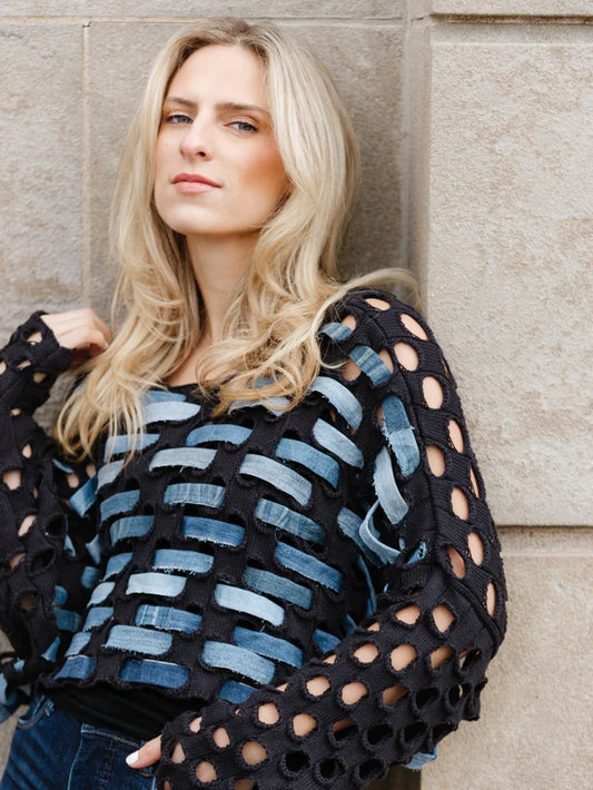 Woven Denim Sweater