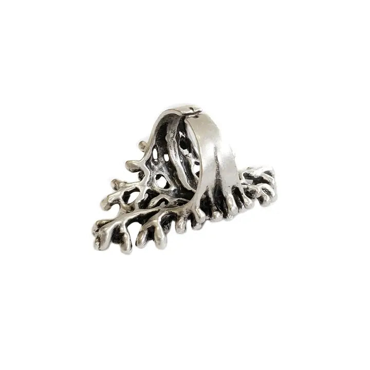 Handmade Spiky Brass Ring in Silver Plated