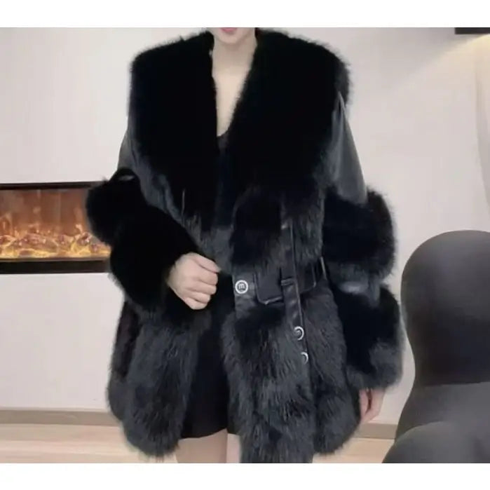 Faux Fur and Leather Winter Coat