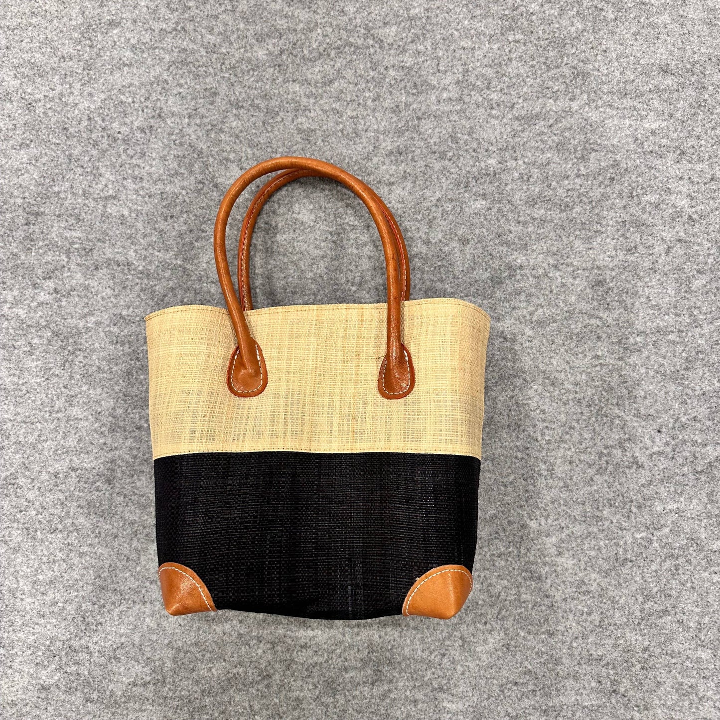 Small Two Tone Straw Basket Hand Bag