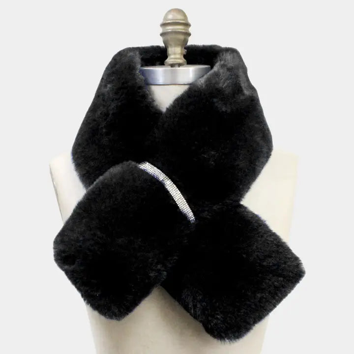 Faux Fur Bling Pull Through Scarf