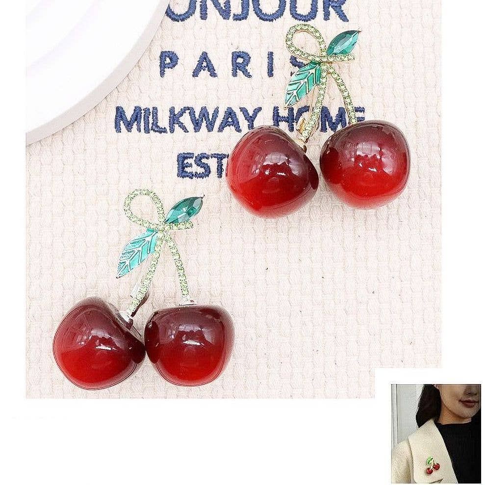 Cherry Rhinestone Brooch