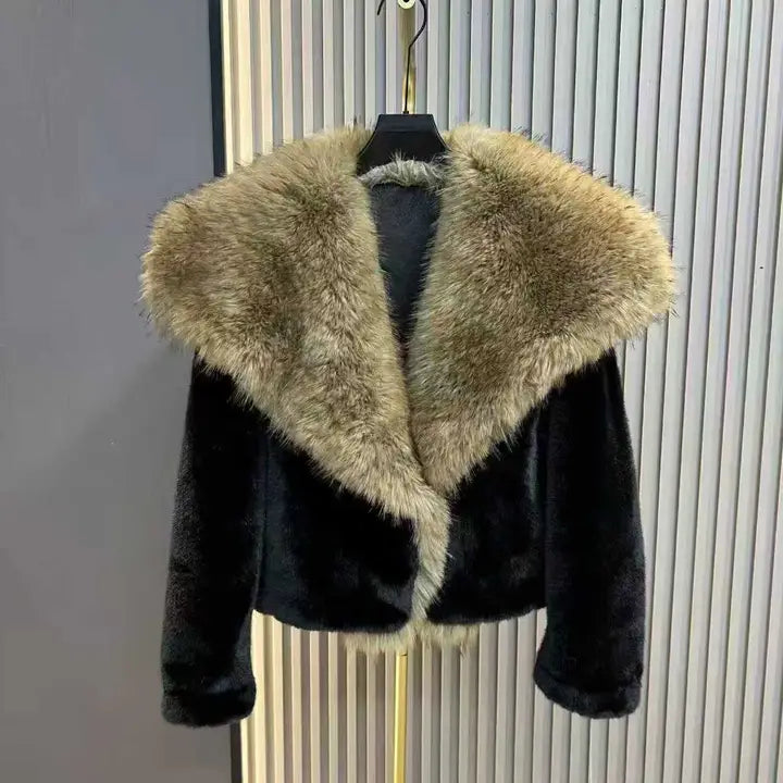 Large Collar Plush Faux Fur Coat