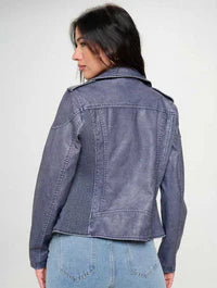 Denim-Finish Vegan-Leather Jacket