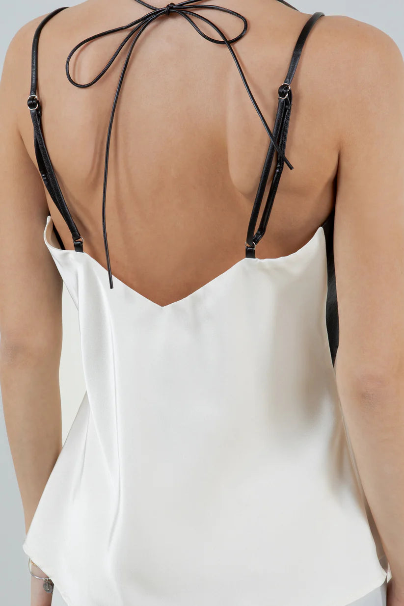 Leather-Trimmed Satin Camisole