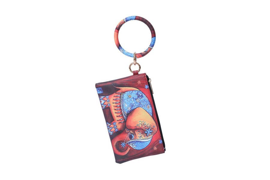 Ceremonial Elephant Wooden Handle Wristlet Bag
