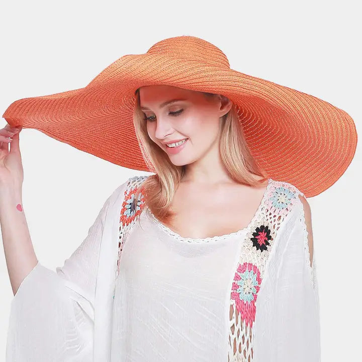 Striped Floppy Straw Sun Hat