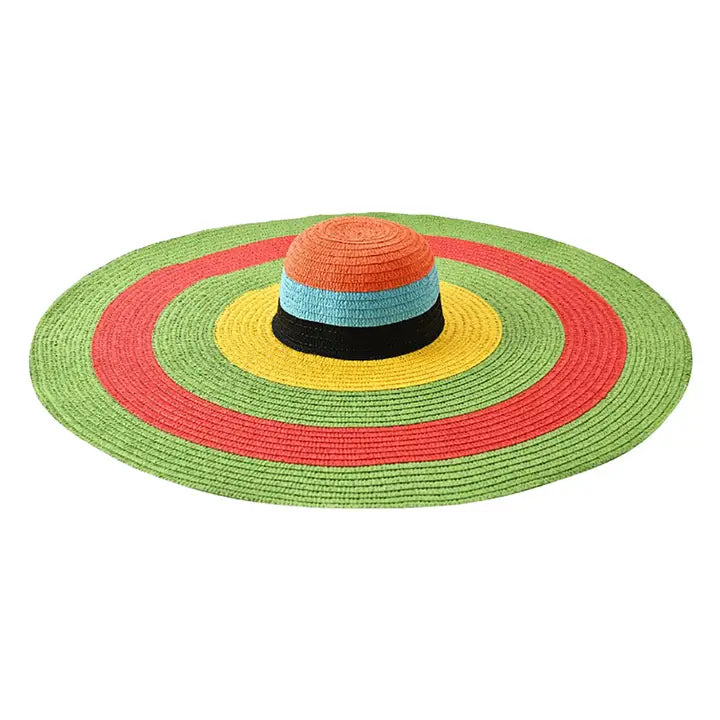 Striped Floppy Straw Sun Hat
