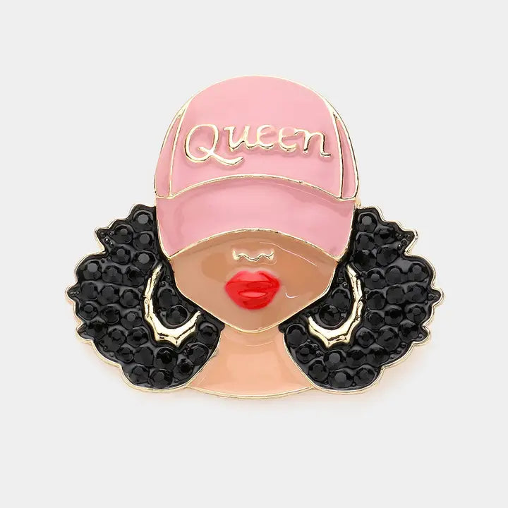 Queen Hat Afro Woman Brooch