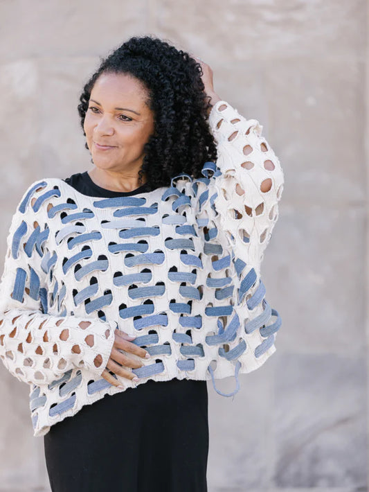 Woven Denim Sweater