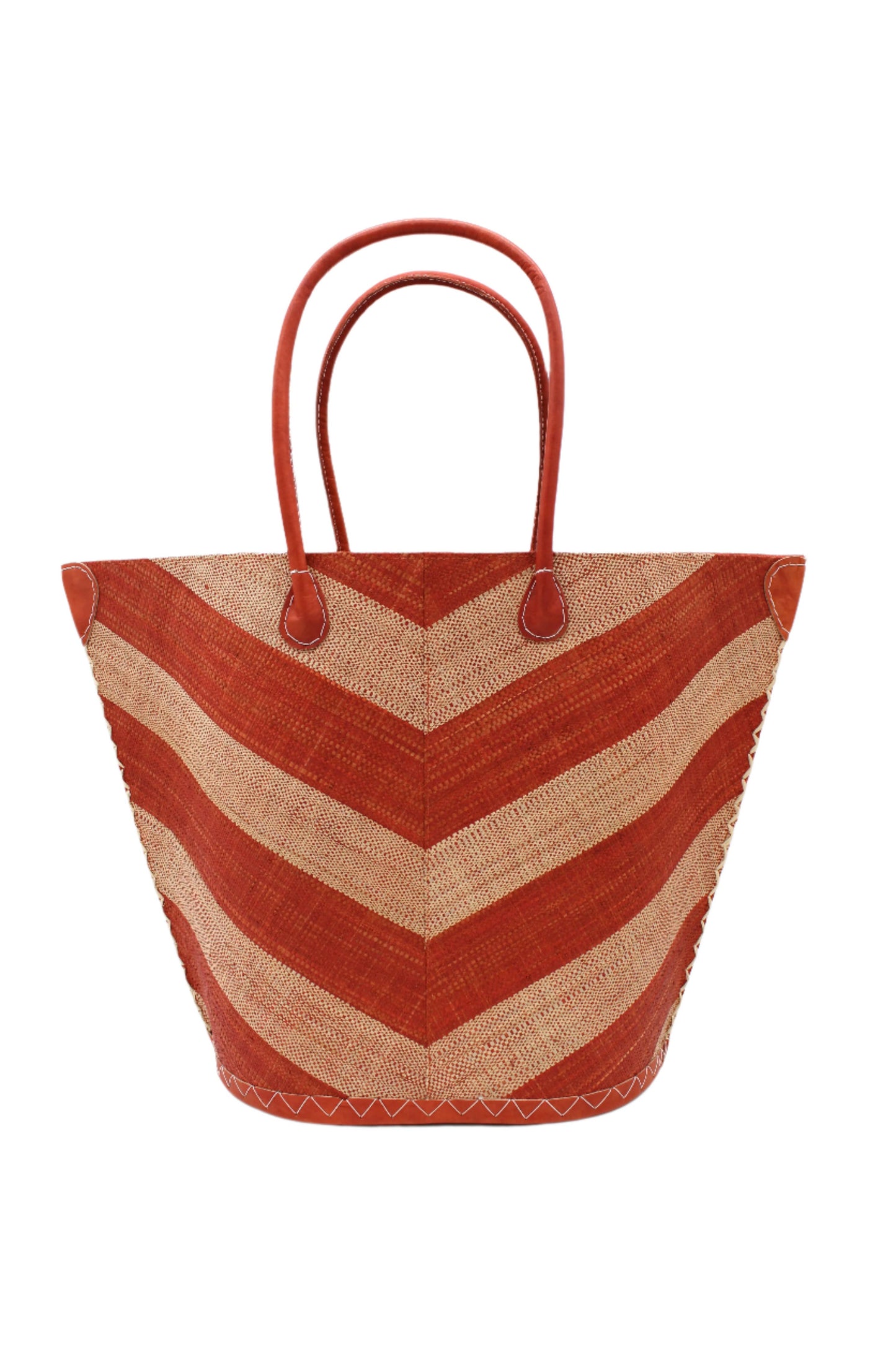 Wide Stripe Chevron Raffia Straw Tote Bag: Large