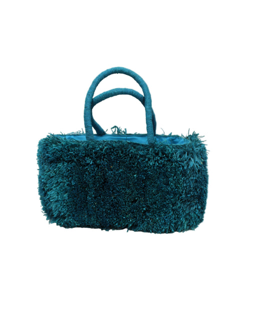 Pompom Pouf Crochet Straw Handbag