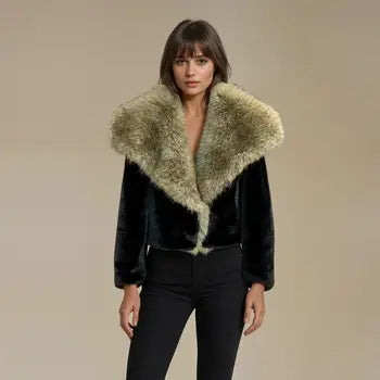 Large Collar Plush Faux Fur Coat