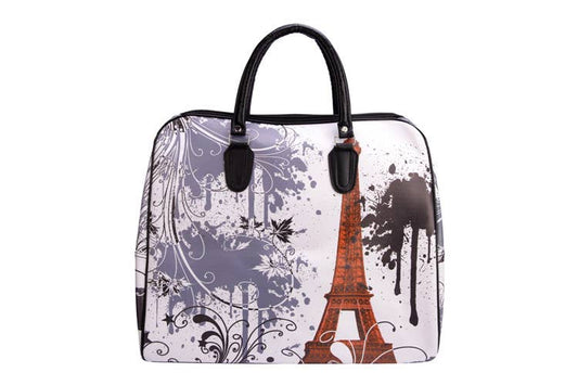 A  White Paris Print Duffle Bag