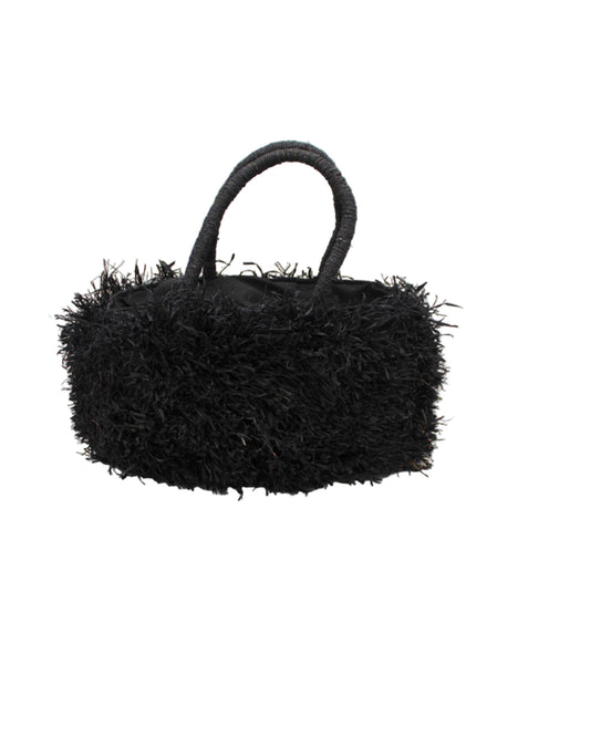 Pompom Pouf Crochet Straw Handbag