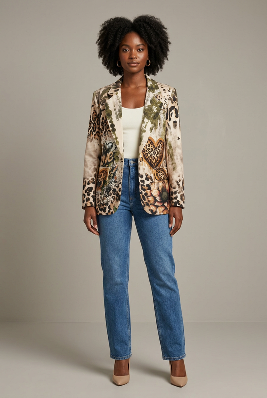 Love Life Leopard Heart Print Blazer
