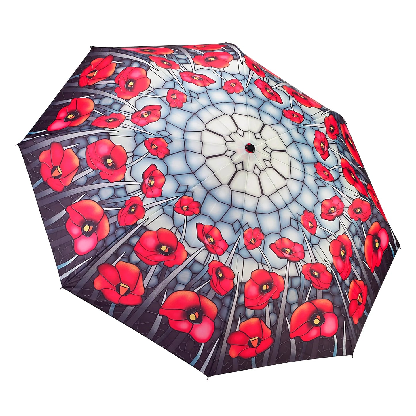 Stained Glass Poppies Folding Umbrella Reverse Close