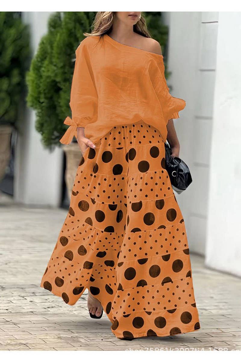 Dot & Drape Off-Shoulder Pant Set
