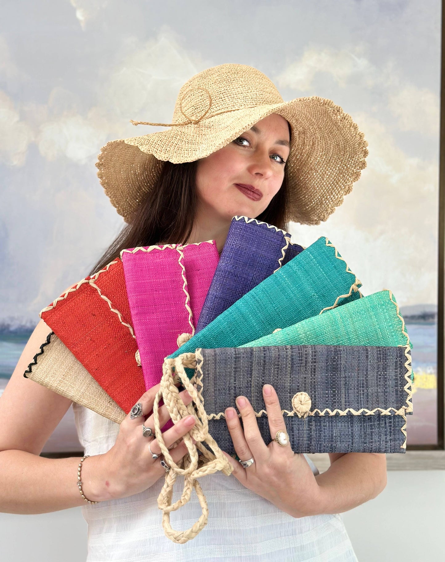 Straw Envelope Clutch Wristlet Bag