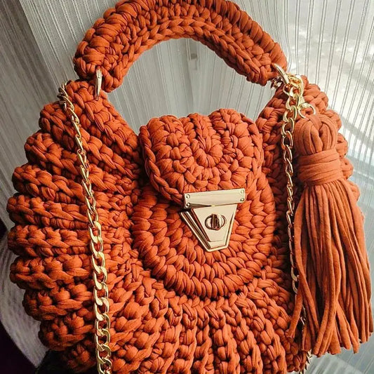Orange Round Mussel Crochet Bag