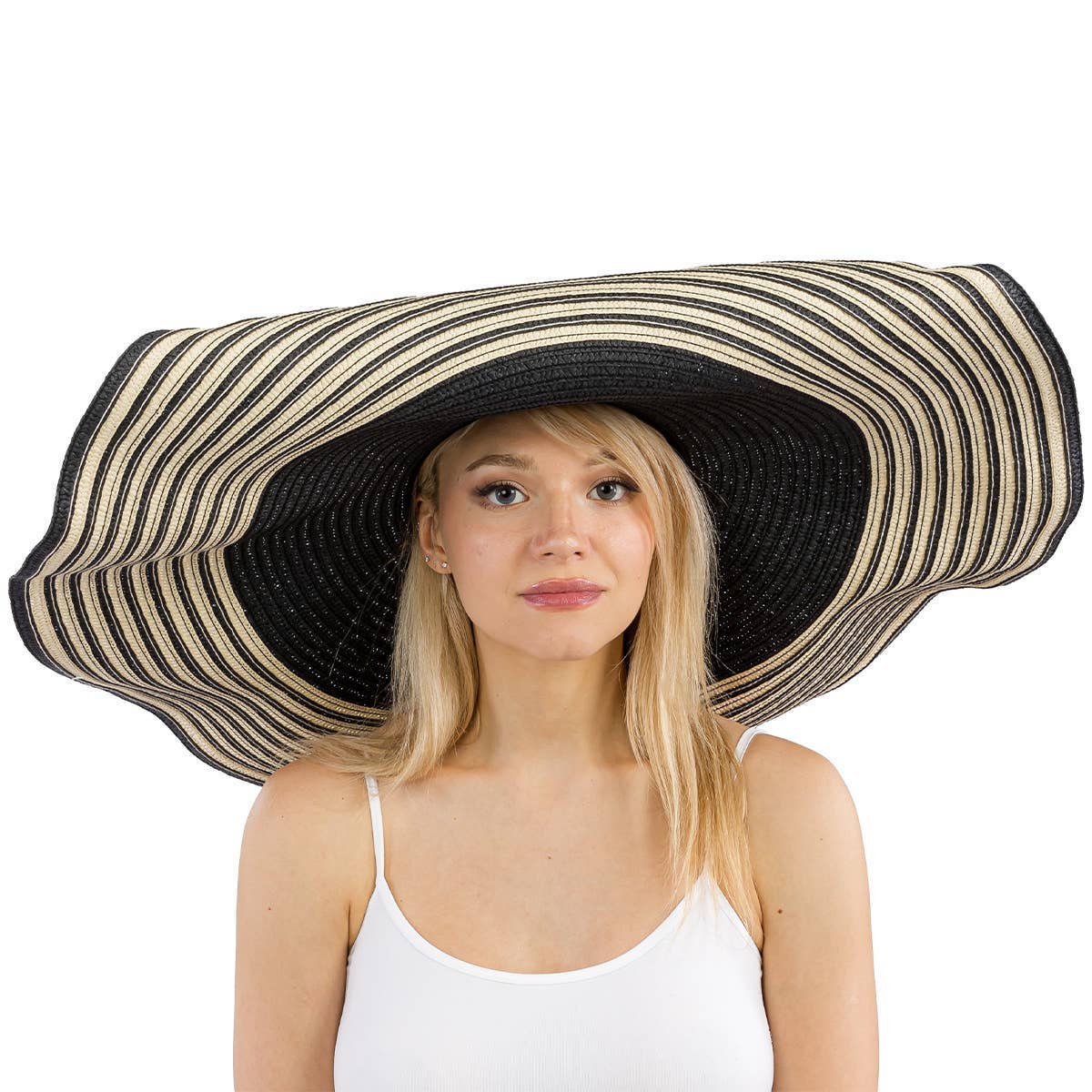 Stripe Extra Wide Floppy Wired Brim Sun Hat