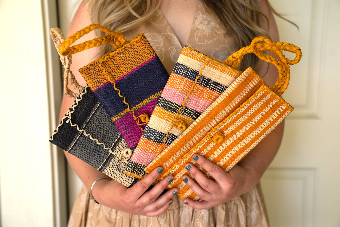 Straw Envelope Clutch Wristlet Bag