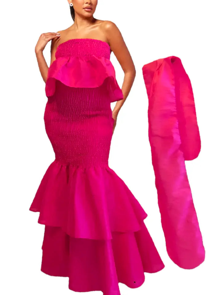 Fuchsia Mermaid Dress w Smock