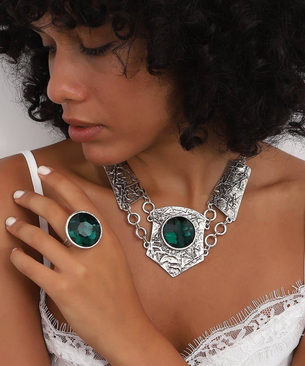 Empress Green Crystal Necklace & Ring Set