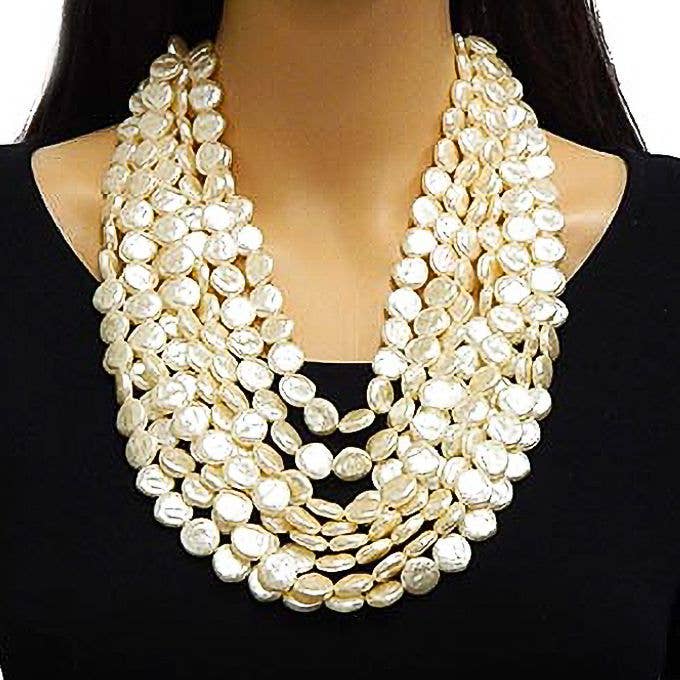 Mother of Pearls Multi Cluster Chunky Necklace Set