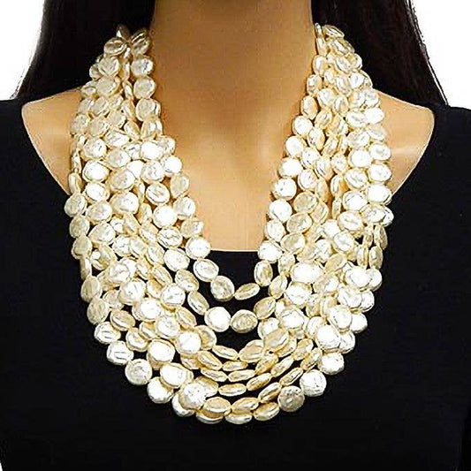 Mother of Pearls Multi Cluster Chunky Necklace Set