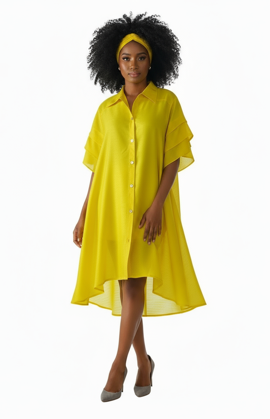 Swing Dress Ruffle Sleeve Yellow