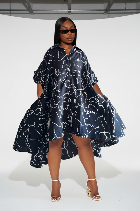 Swing Dress Black  White
