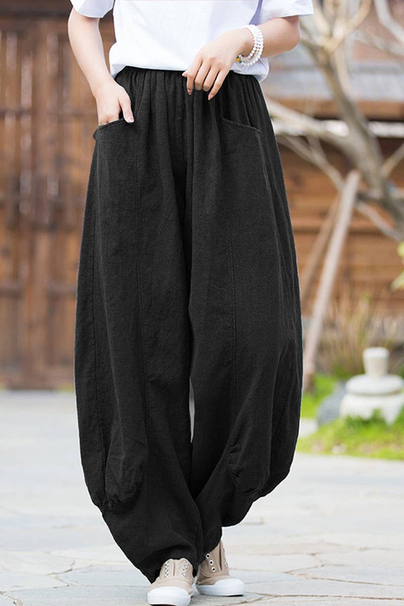 CWBLP1379_SOLID COLOR RAMIE SAND-WASHED WIDE-LEG PANTS