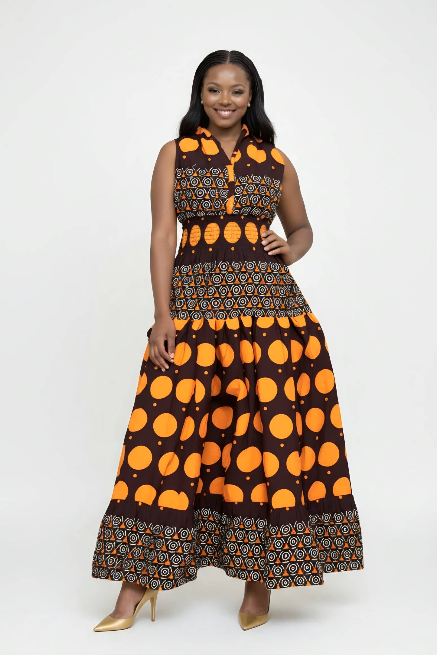 Long Smocked Dress With Scarf