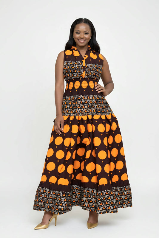 Long Smocked Dress With Scarf