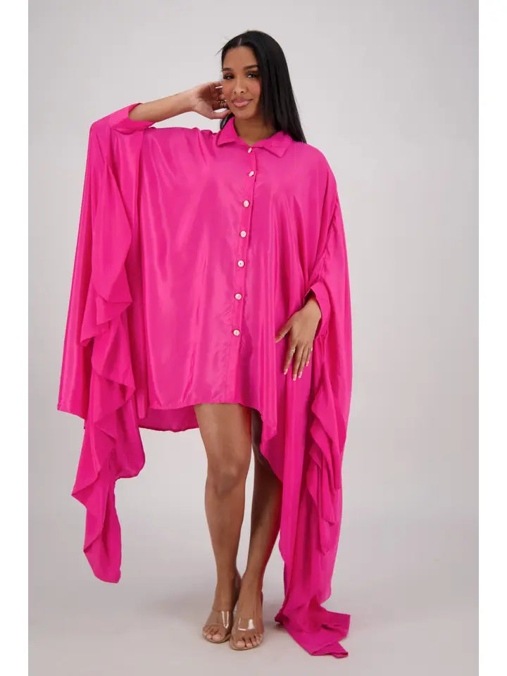 Fuchsia Flow Maxi Shirt Dress