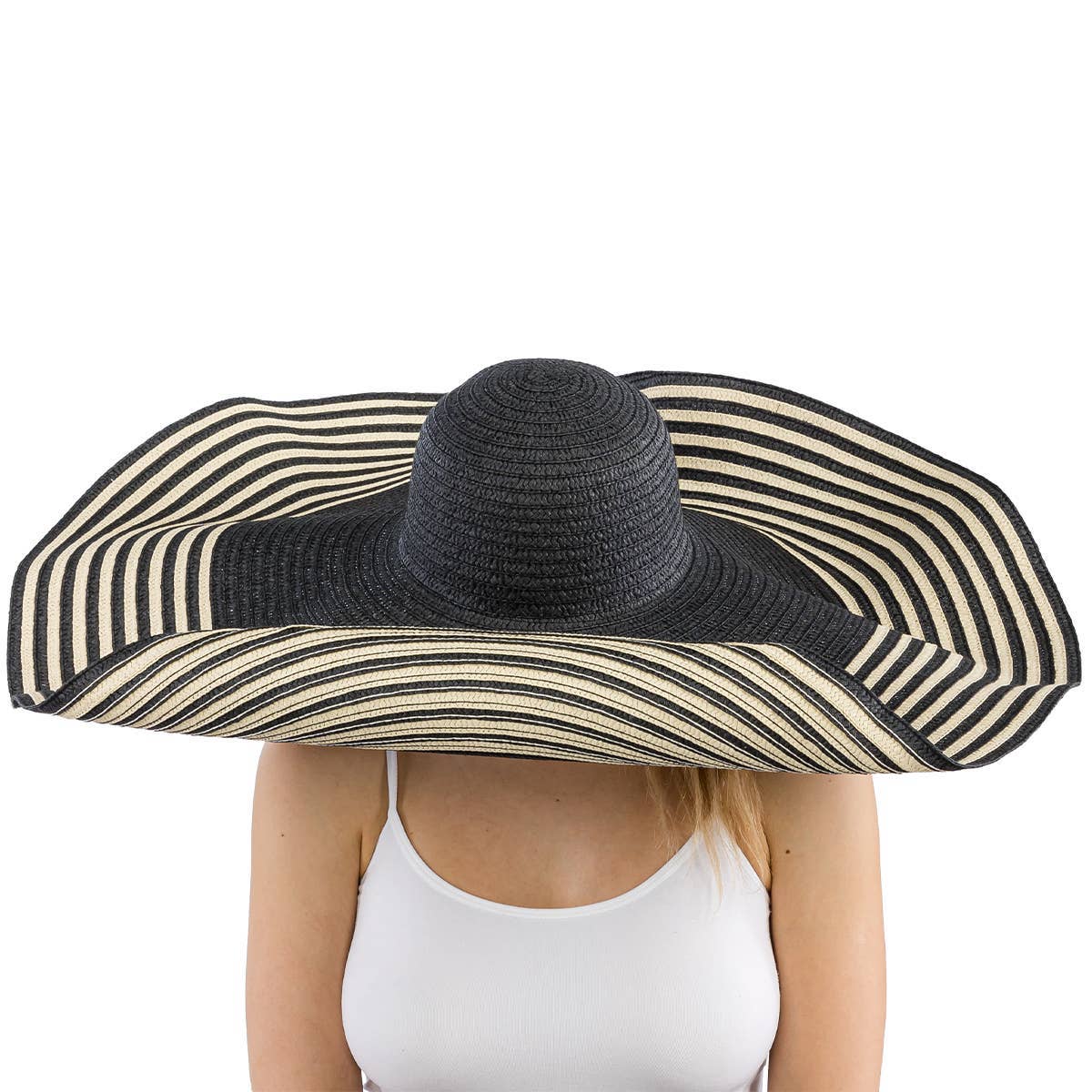 Stripe Extra Wide Floppy Wired Brim Sun Hat