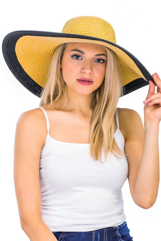 Natural Stripe Trim Wide Floppy Sun Hat