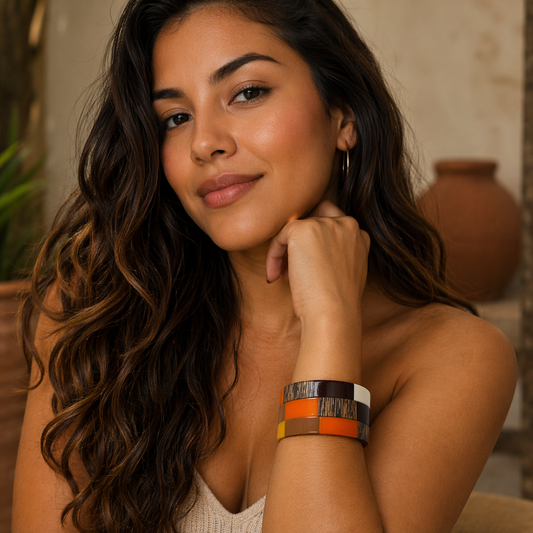 Retro Mosaic Coco Wood Block Resin Bangle