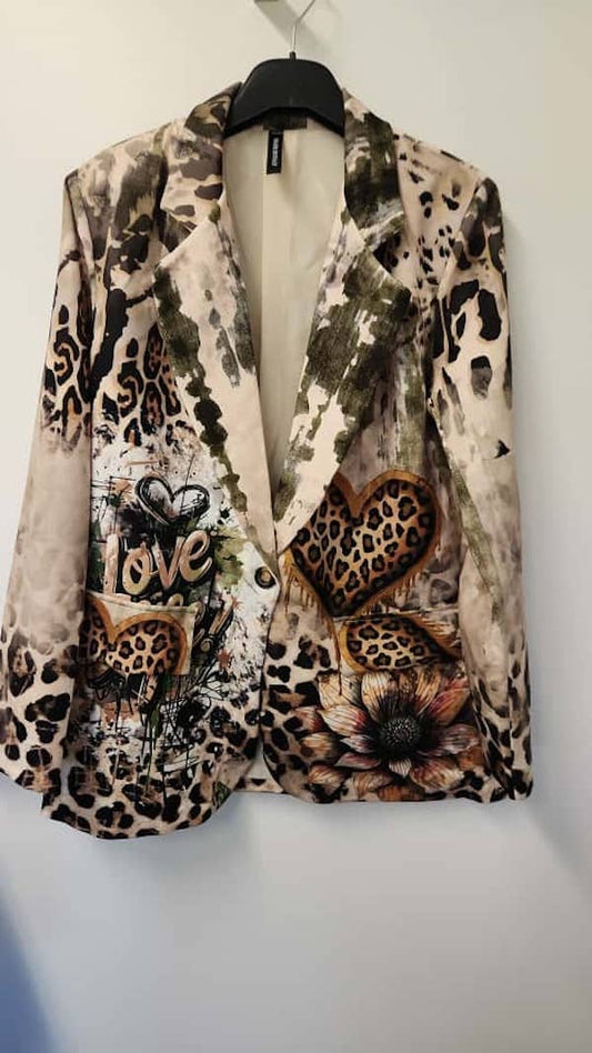 Love Life Leopard Heart Print Blazer