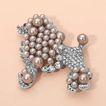Crystal Pearl Poodle Brooch