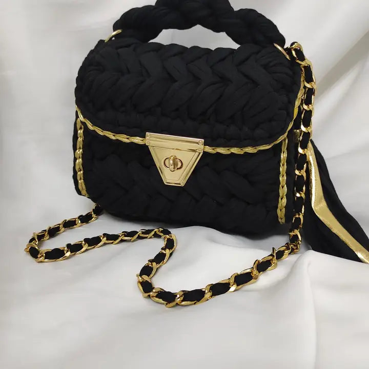 Black Gold Crochet Bag