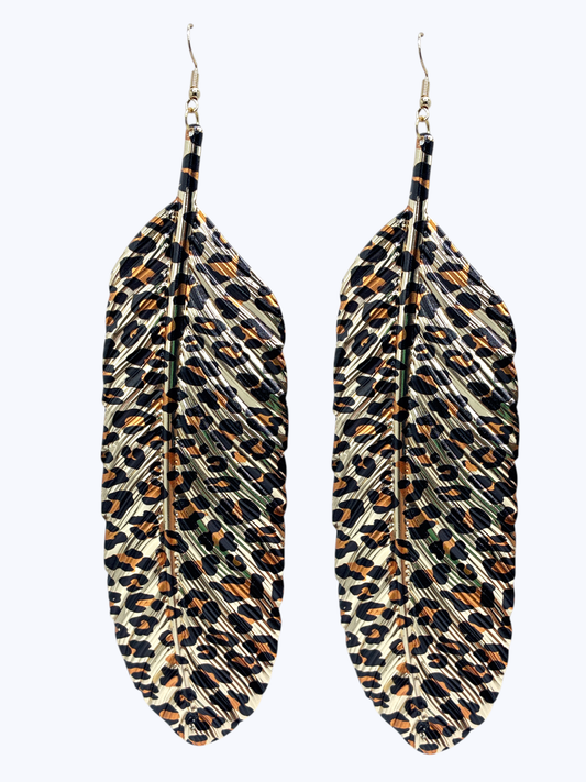Metallic Feather Drop Earrings