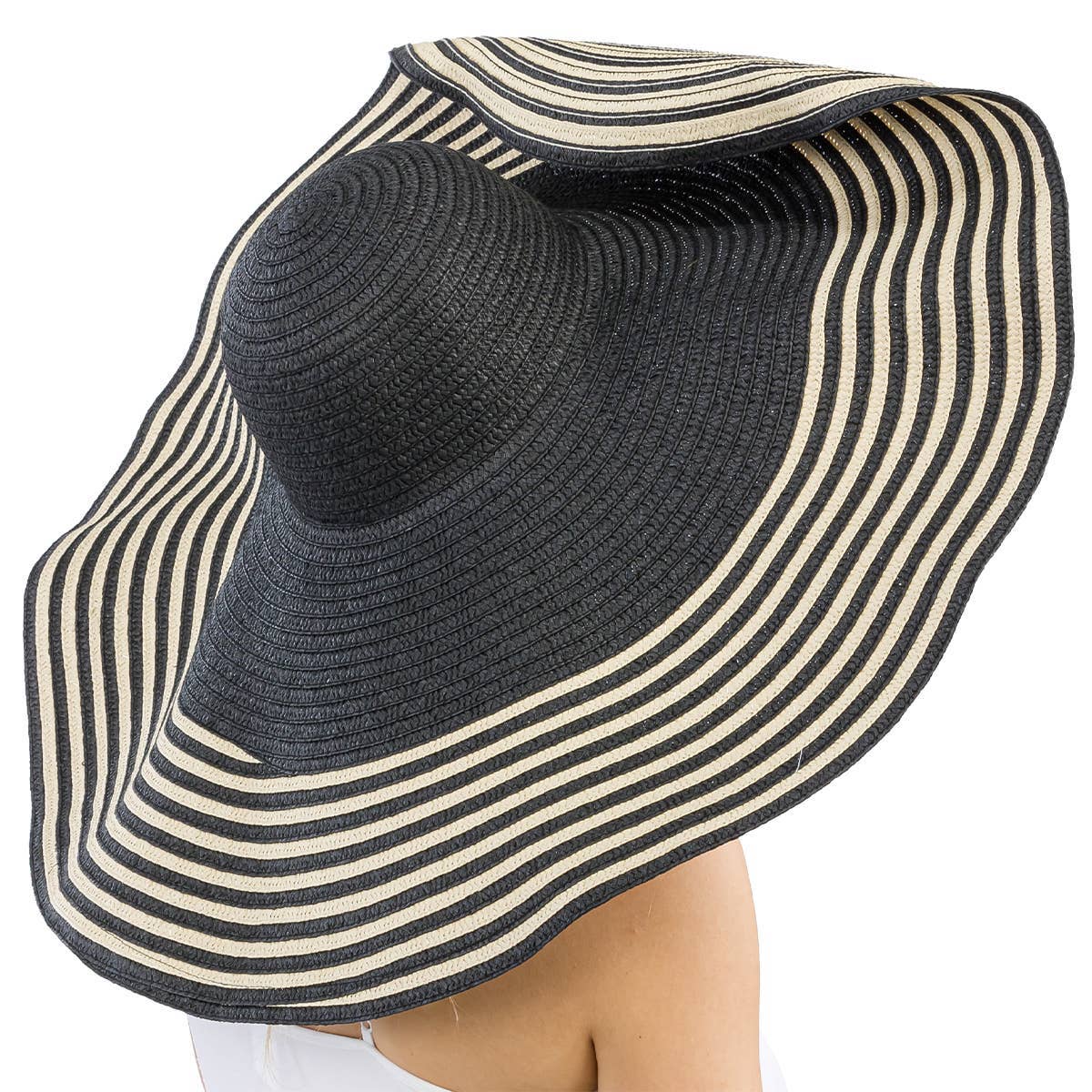 Stripe Extra Wide Floppy Wired Brim Sun Hat
