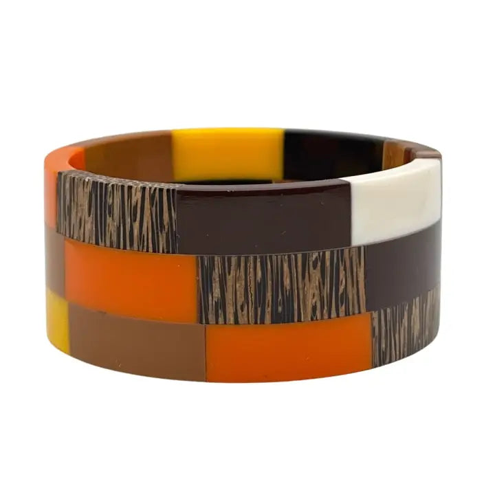 Retro Mosaic Coco Wood Block Resin Bangle