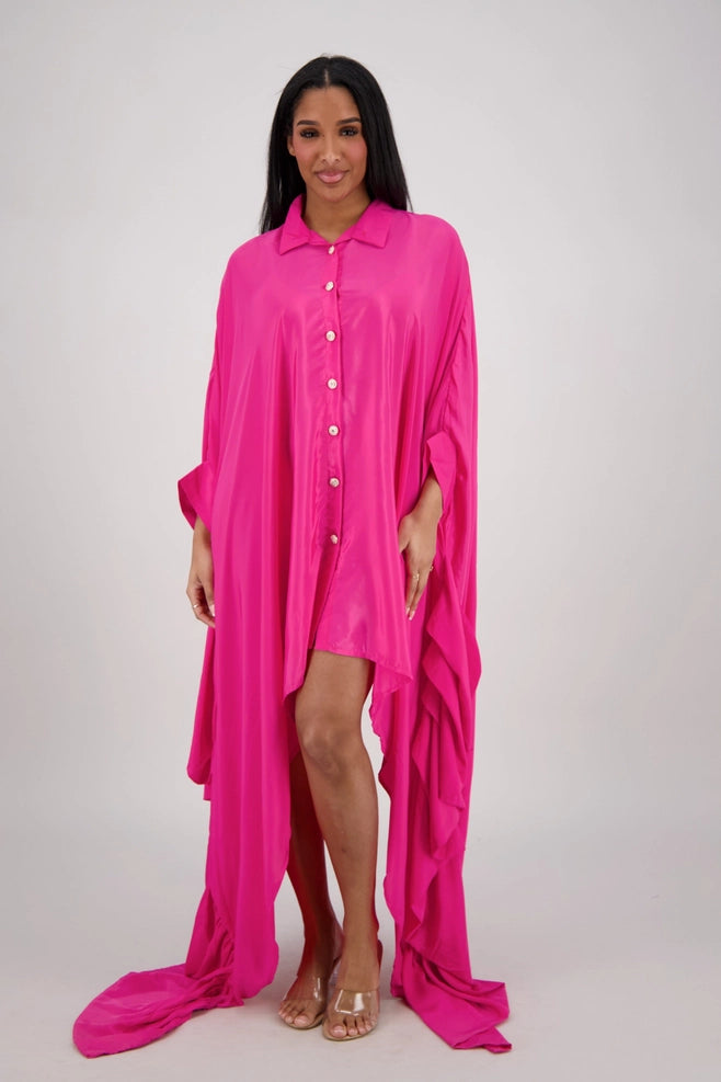 Fuchsia Flow Maxi Shirt Dress