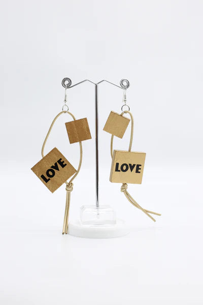 LOVE Earrings with Leatherette Accent