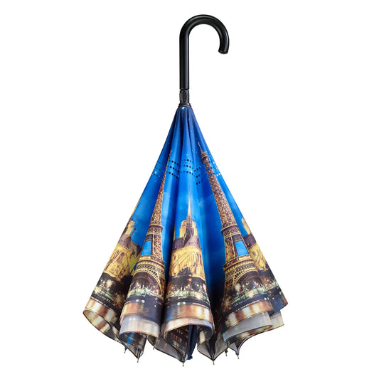 Paris-City of Lights Stick Umbrella Reverse Close