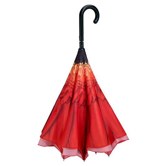 Red Daisy Stick Umbrella Reverse Close