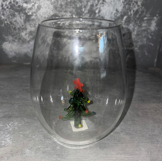 Wine Glass Cup With 3D  Christmas Tree